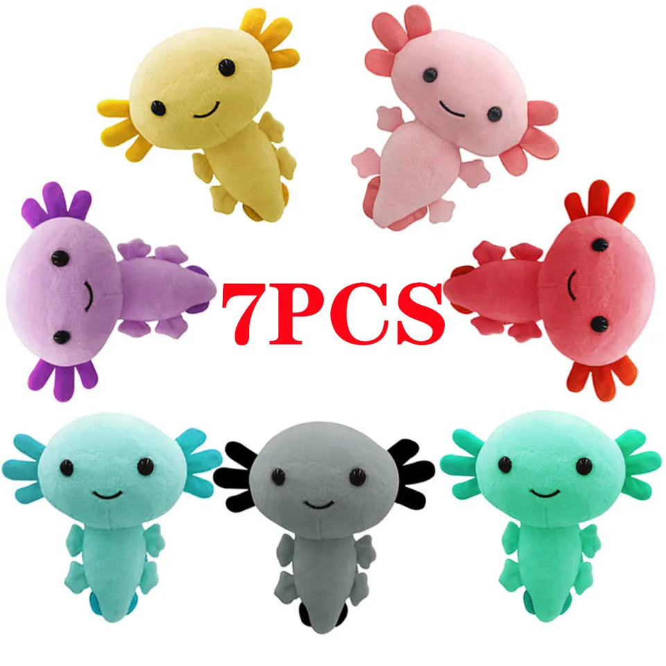 7PCS Kawaii Salamande Plush Toy Soft Stuffed Animals Plushie Halloween Axolotl Doll Baby Sleeping Pillow Kids Girls Gift